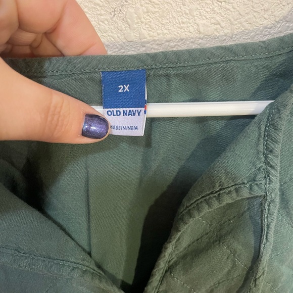 Green Boho Blouse, quilted peasant top - Picture 6 of 6